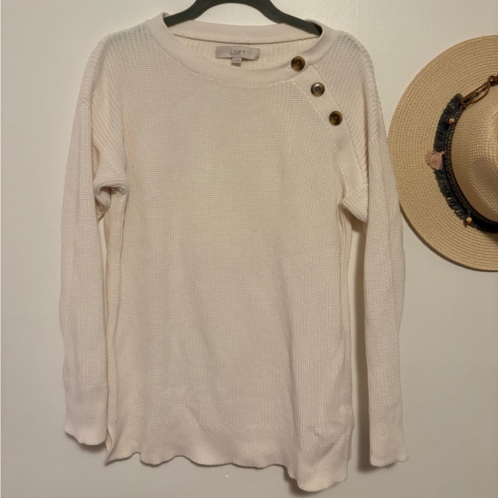 LOFT Cream Sweater with Button Accents